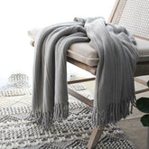 Lofaris Hand Knitted Tassel Blanket Pure Color Soft Throw